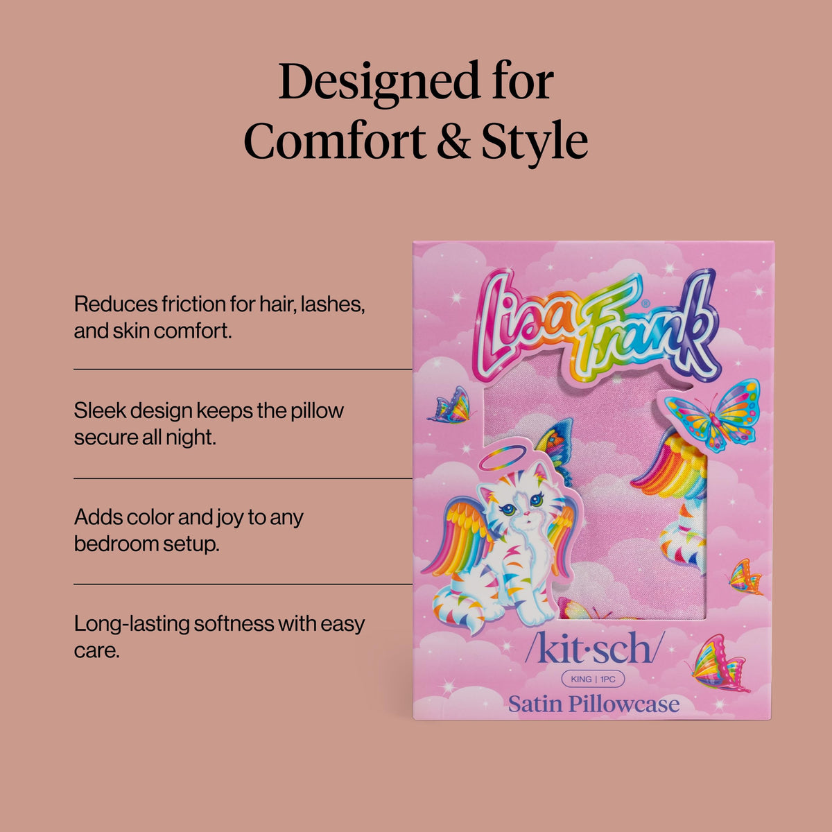 Kitsch Lisa Frank satin pillowcase king size with zipper secure fit