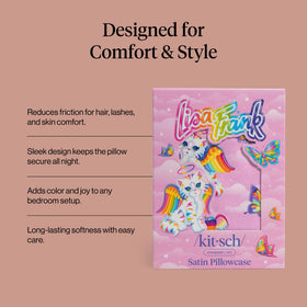 Kitsch Lisa Frank satin pillowcase with zipper ensures secure night-long fit.