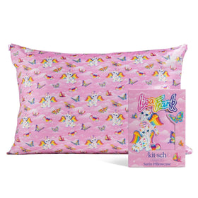 Kitsch Lisa Frank satin pillowcase with zipper close-up, secure fit and premium texture.