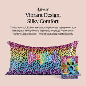 Kitsch Lisa Frank satin fabric close-up shows smooth hair-friendly texture.