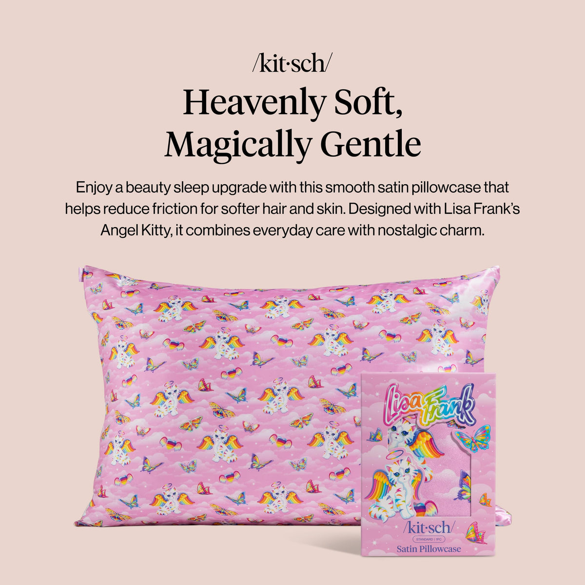 Kitsch Lisa Frank satin fabric texture highlighting smooth surface for reduced friction.