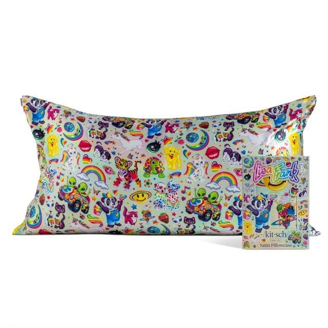 Kitsch Lisa Frank satin pillowcase close-up of silky fabric for smoother hair