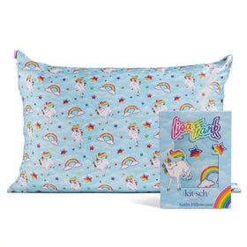 Kitsch Lisa Frank satin pillowcase close-up texture for smooth feel