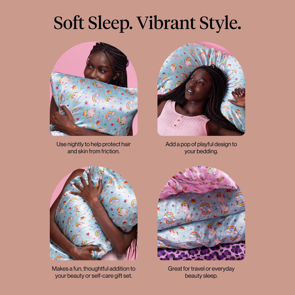 King-size Kitsch Lisa Frank satin pillowcase fits standard pillows securely.