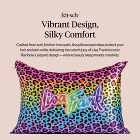 Kitsch Lisa Frank satin pillowcase rainbow leopard pattern enhances bedroom style