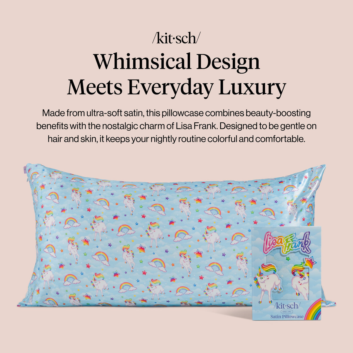 Close-up of Kitsch satin fabric showing smooth, luxurious texture.
