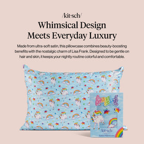 Kitsch Lisa Frank satin pillowcase zipper visible for secure night fit