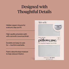 Kitsch satin pillowcase on bed demonstrates wrinkle-free, sleek finish.