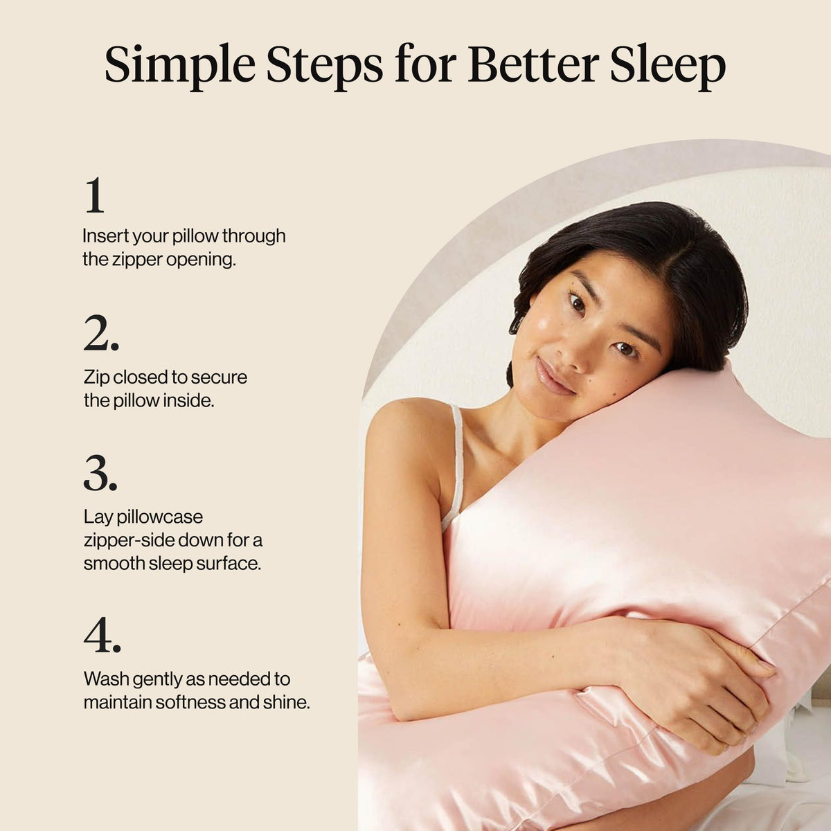 Pillowcase shown on a bed demonstrates secure fit and easy care