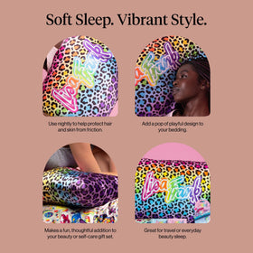 Kitsch rainbow leopard satin pillowcase adds playful style to bedding