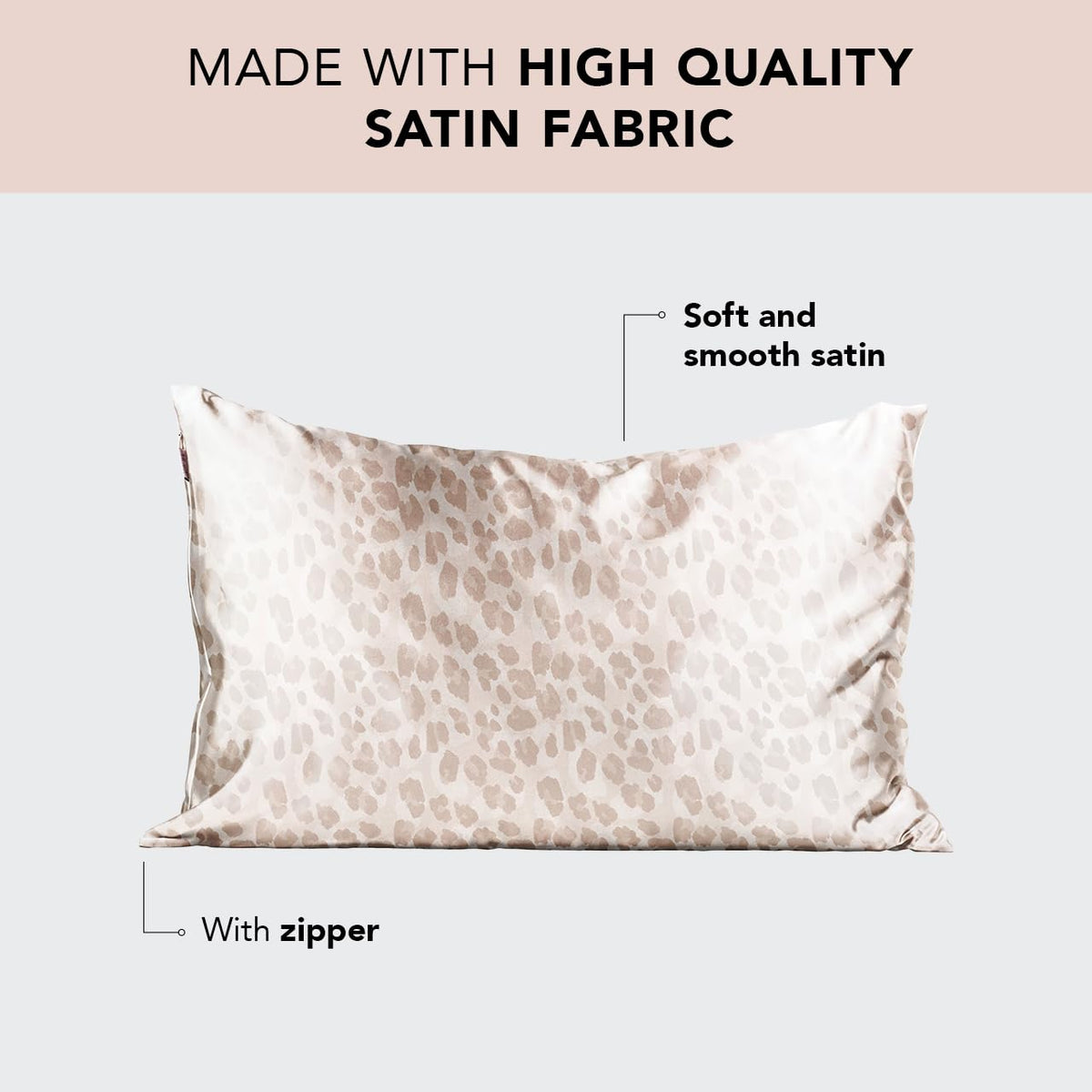 Kitsch satin pillowcase closeup fabric reveals smooth texture and reduced friction.