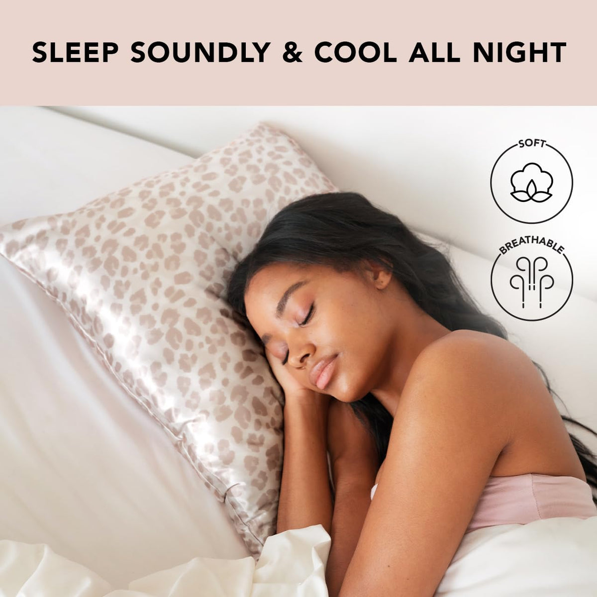 Kitsch satin pillowcase breathable fabric stays cool for all-night comfort.