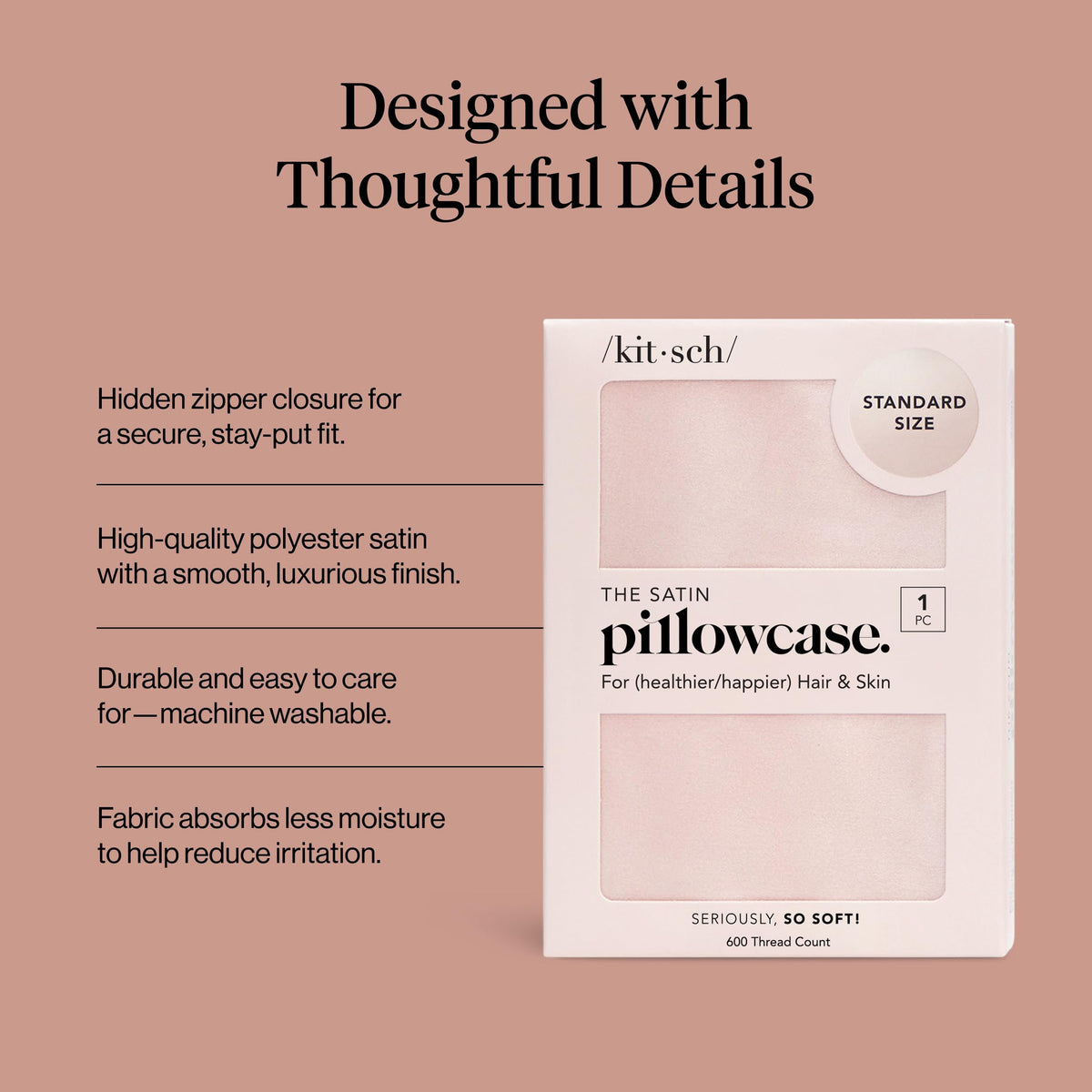 Kitsch satin pillowcase cooling fabric keeps you comfortable all night.