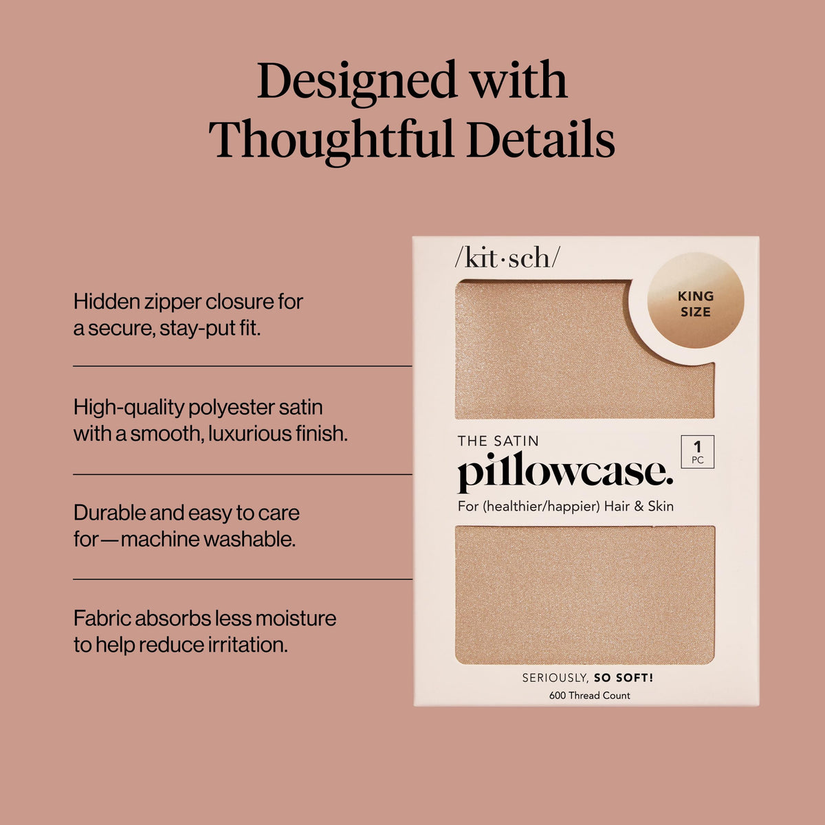 Kitsch satin pillowcase stays cool and breathable for comfortable sleep