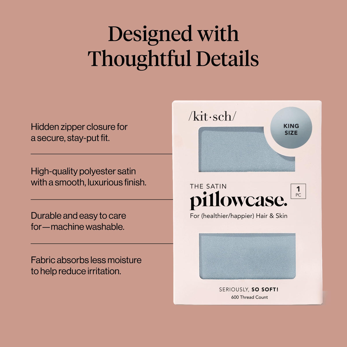 Kitsch satin pillowcase cooling fabric highlighting breathable comfort.