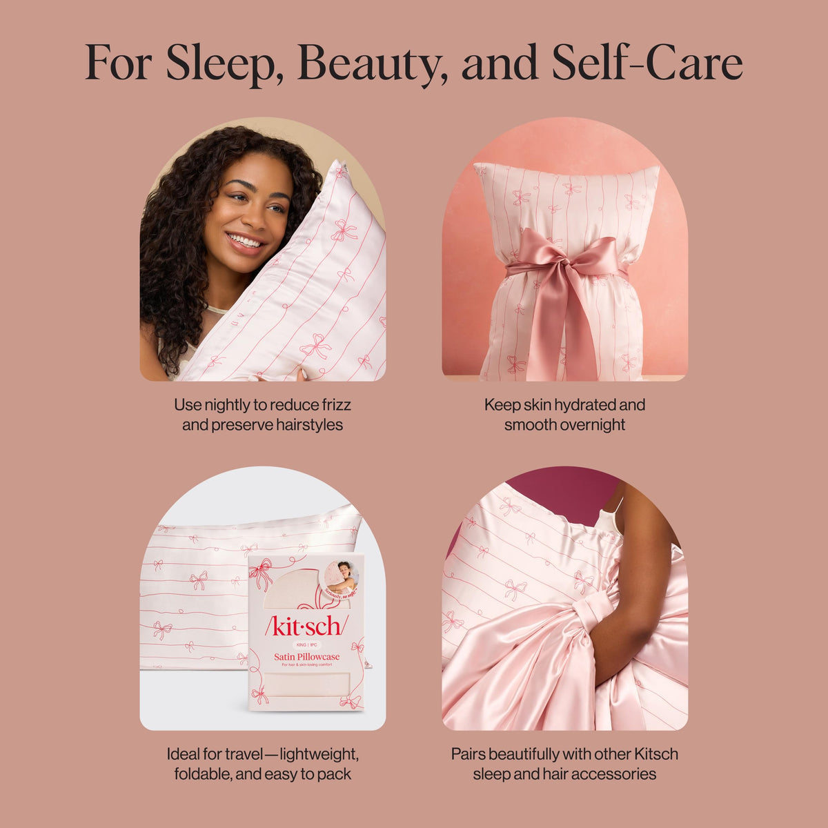 Kitsch satin pillowcase with zipper is easy to care for and long-lasting.