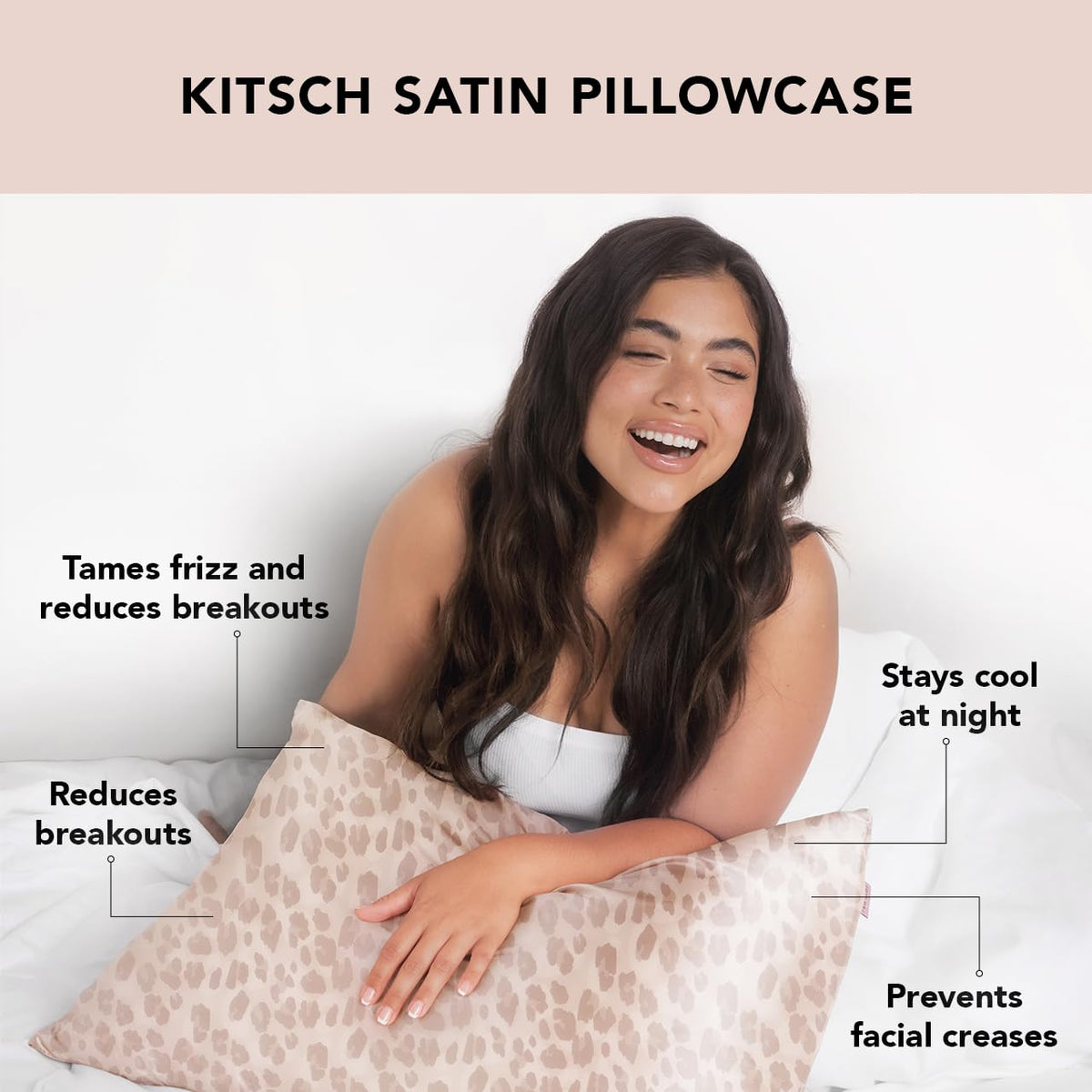 Leopard pattern on Kitsch satin pillowcase adds stylish bedroom detail and charm.