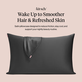 Kitsch satin pillowcase shows silky texture for smoother hair and skin.