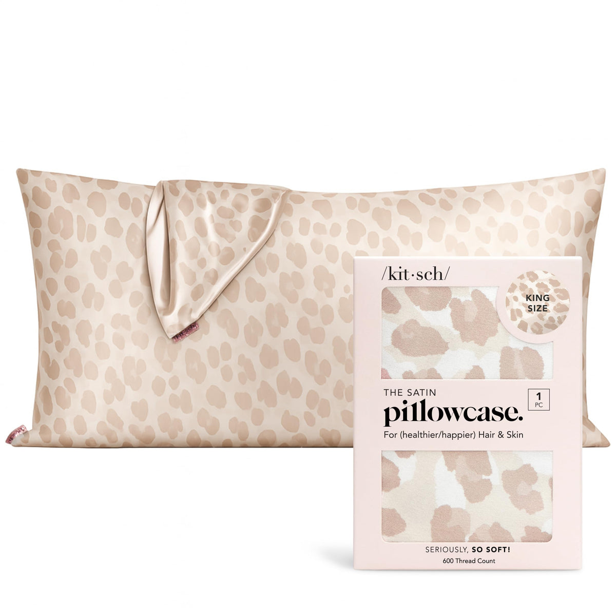 Kitsch satin pillowcase leopard close-up showing luxurious texture and frizz-reduction potential