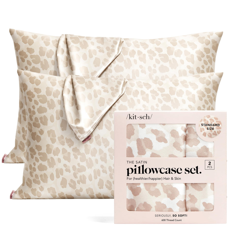 Kitsch satin leopard pillowcase with zipper provides secure fit for peaceful nights.