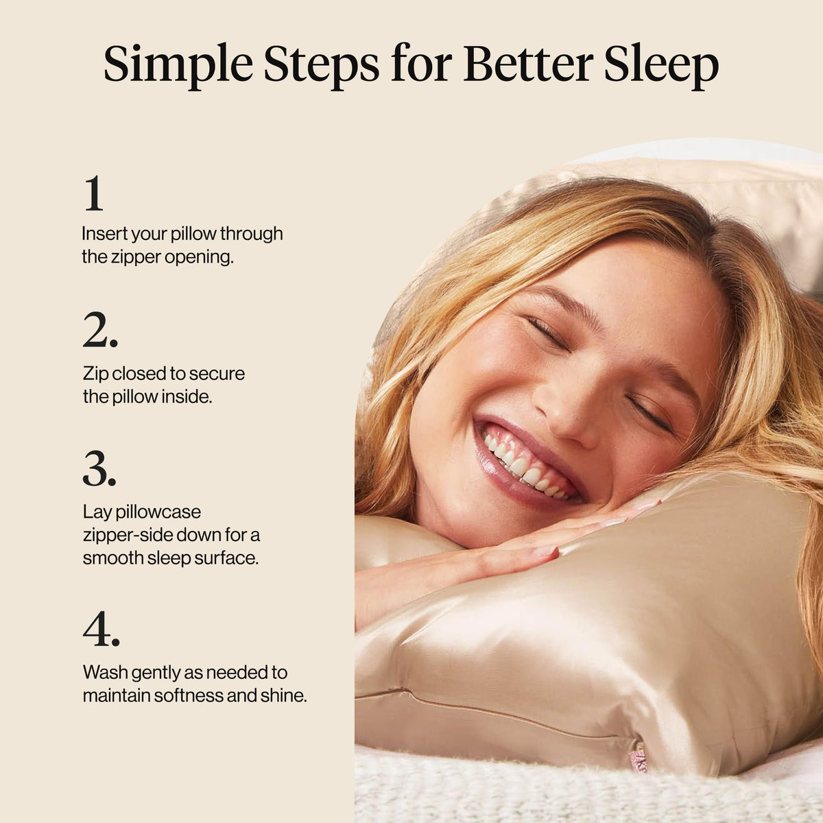 Kitsch satin pillowcase is machine washable for easy care