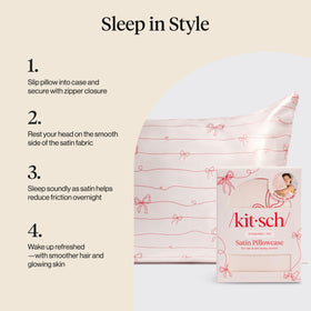 Kitsch satin pillowcase with zipper ensures a secure night’s sleep.