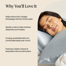 Kitsch satin pillowcase skin-friendly material illustrating gentle touch for sensitive skin.
