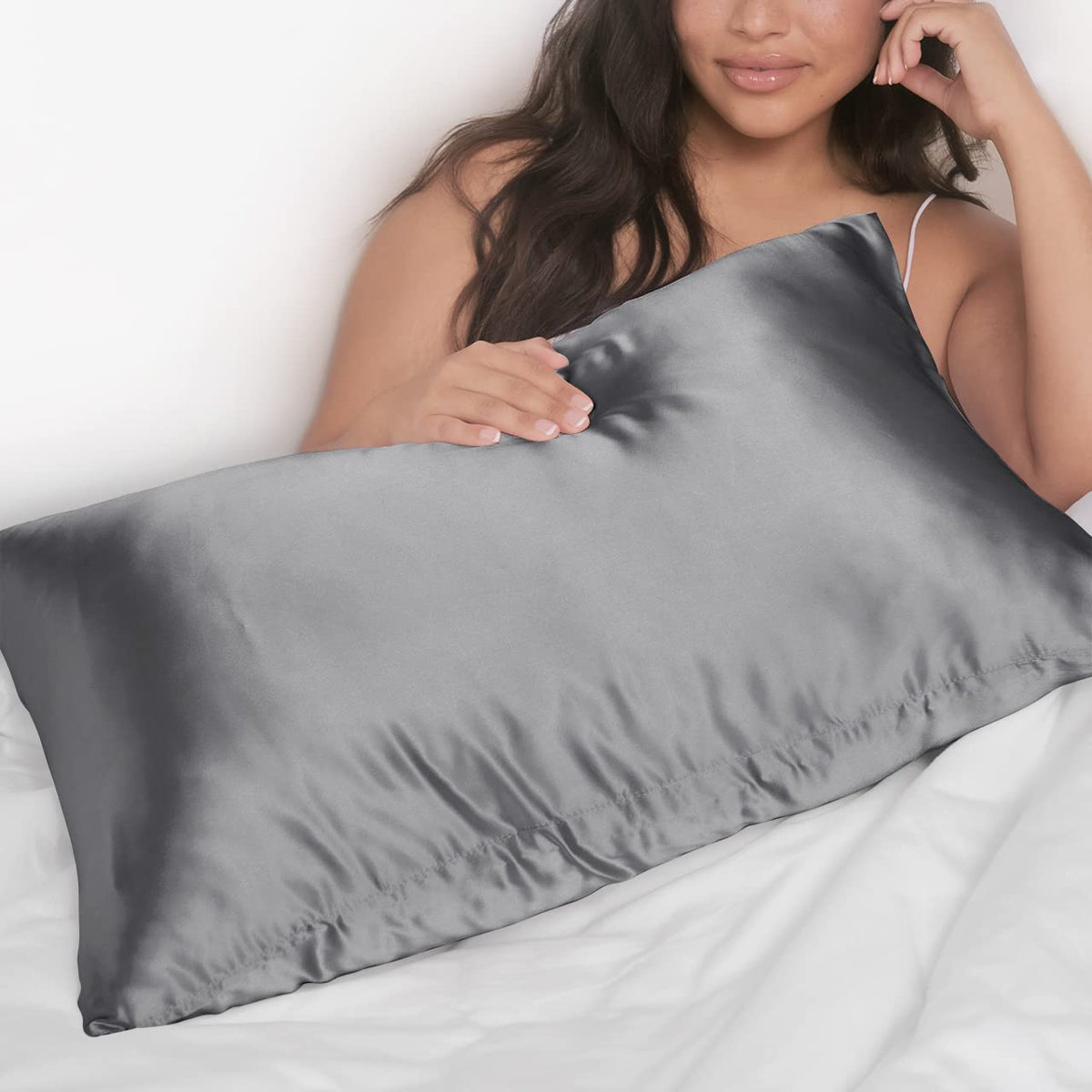 Kitsch satin pillowcase breathable and ultra-soft for all-night comfort.
