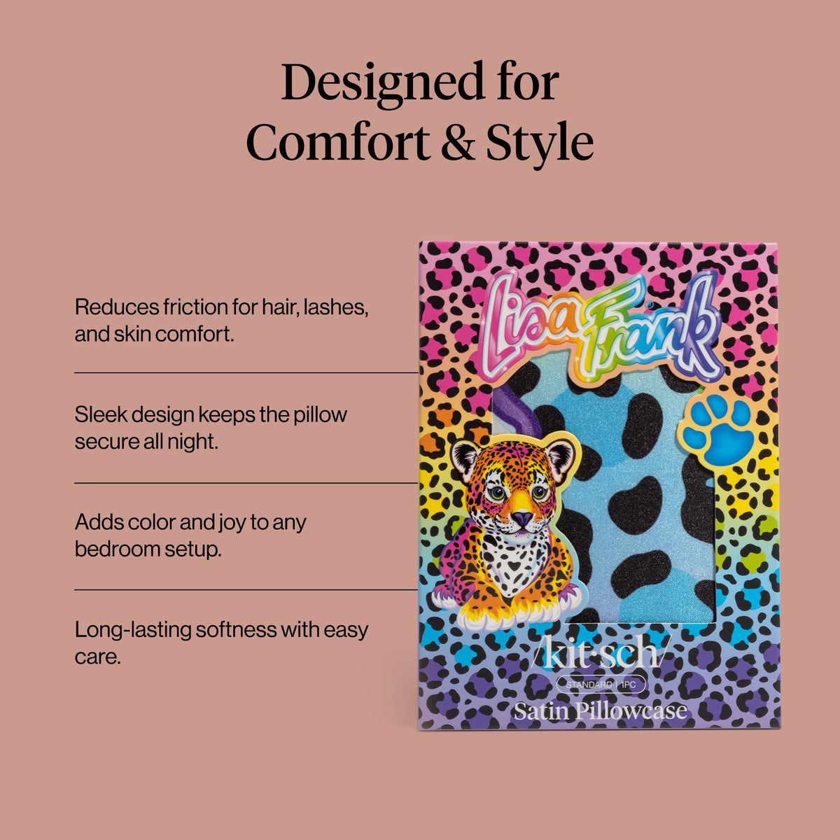 Kitsch satin pillowcase close-up shows smooth surface and soft touch