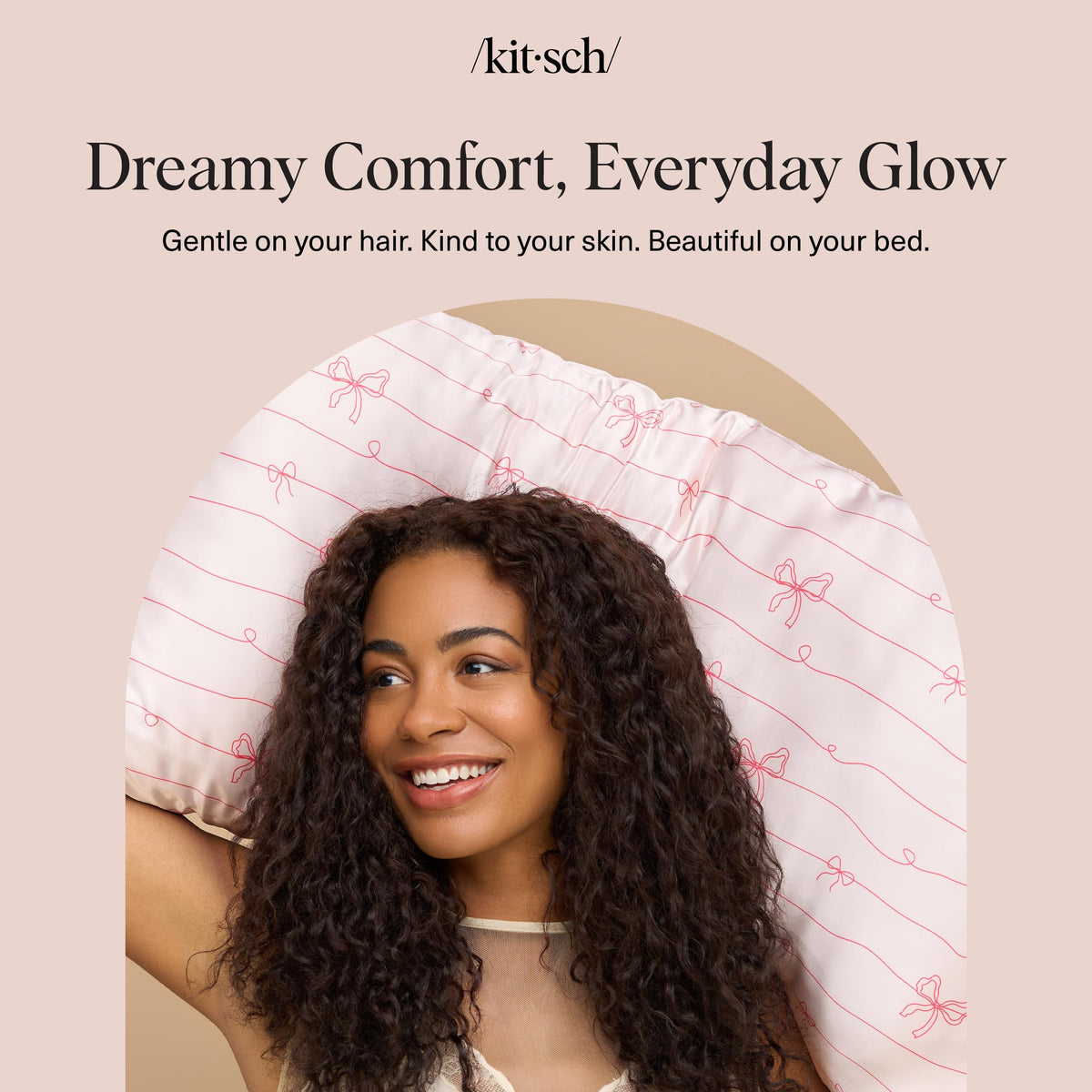 Kitsch striped bows satin pillowcase adds a stylish touch with practical slip resistance.