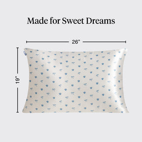 Kitsch satin pillowcase features breathable fabric for year-round comfort.