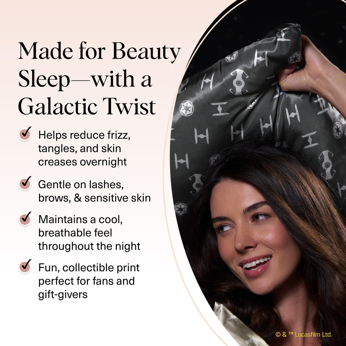 Kitsch satin pillowcase smoothing surface to reduce friction and sleep lines