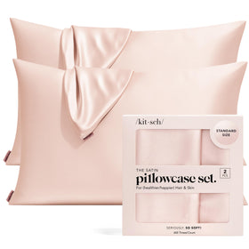 Kitsch satin pillowcase with zipper in blush offers secure sleep and sleek look