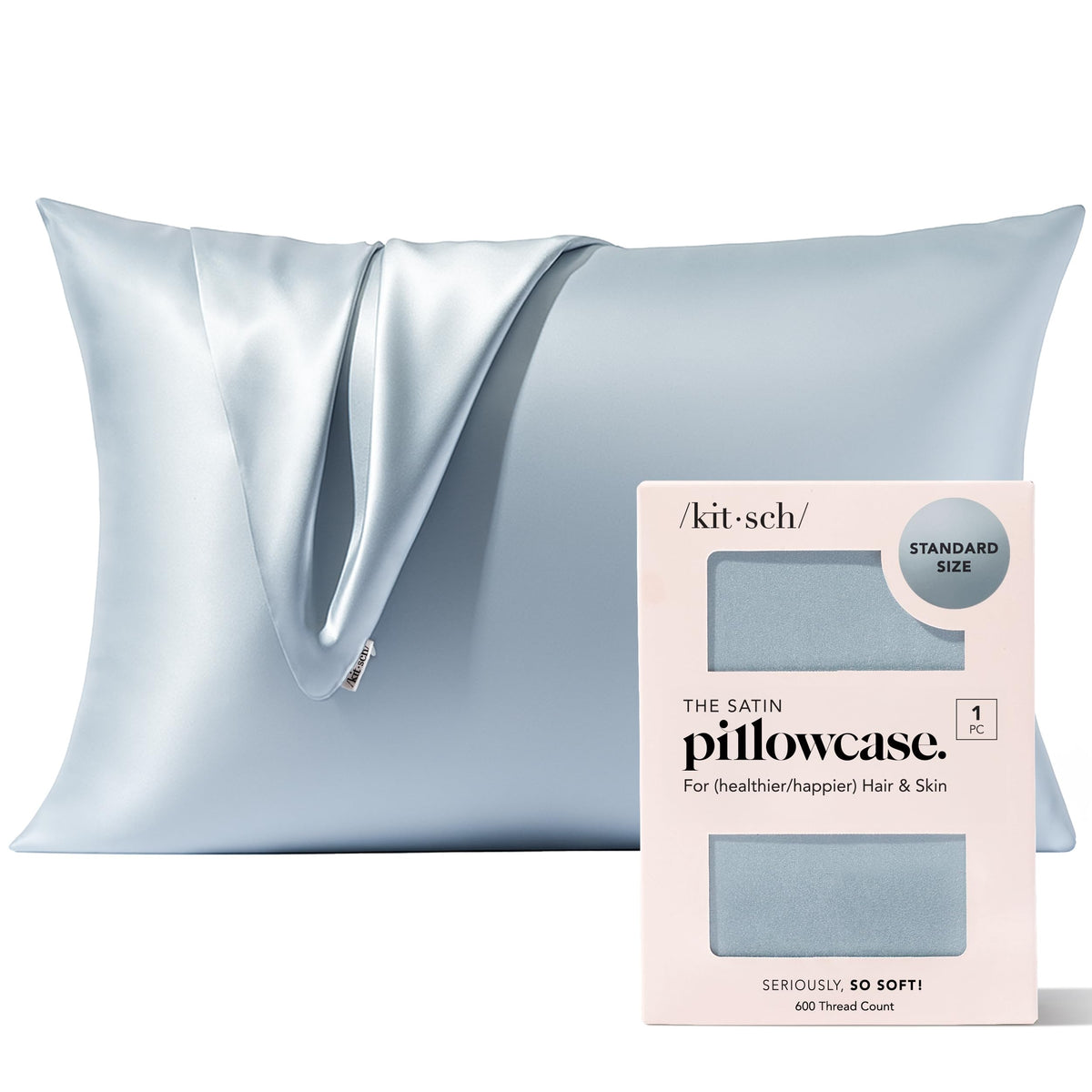 Kitsch satin pillowcase zipper closeup showing secure fit for wrinkle-free, comfortable sleep