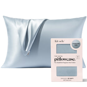 Kitsch satin pillowcase zipper closeup showing secure fit for wrinkle-free, comfortable sleep