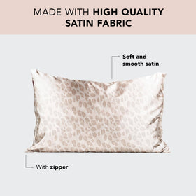 Kitsch satin pillowcase zipper close-up demonstrates secure fit for smooth sleep