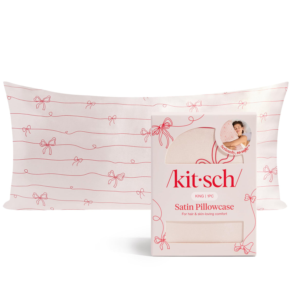 Kitsch satin pillowcase with zipper keeps the pillow secure for uninterrupted sleep.