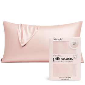 Kitsch satin pillowcase with zipper secures your pillow for a restful night.