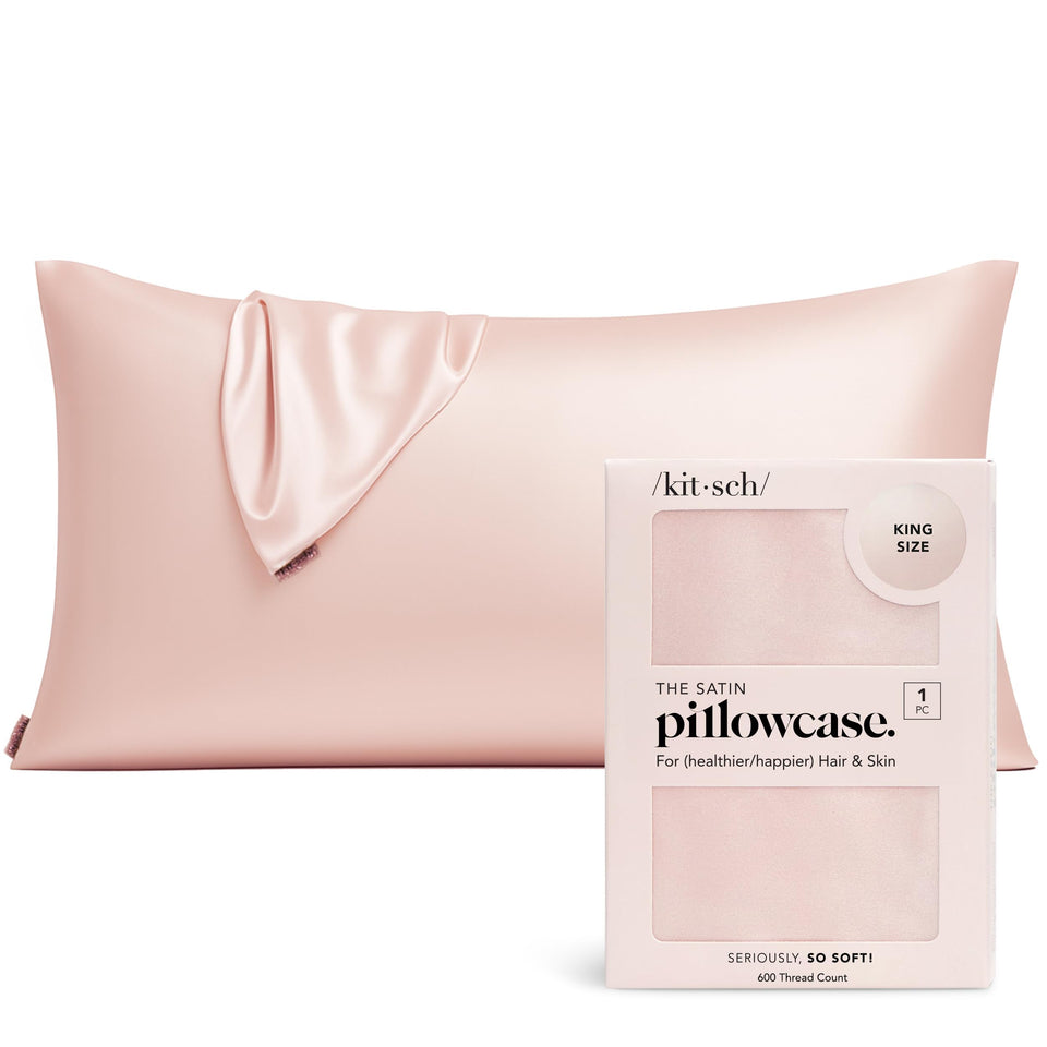 Kitsch satin pillowcase with zipper secures your pillow for a restful night.