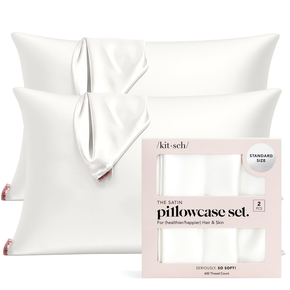 Kitsch satin pillowcase with zipper keeps pillow secure for uninterrupted sleep