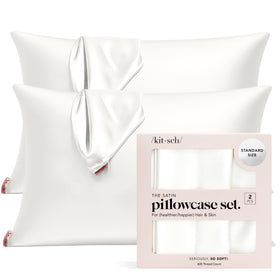 Kitsch satin pillowcase with zipper keeps pillow secure for uninterrupted sleep