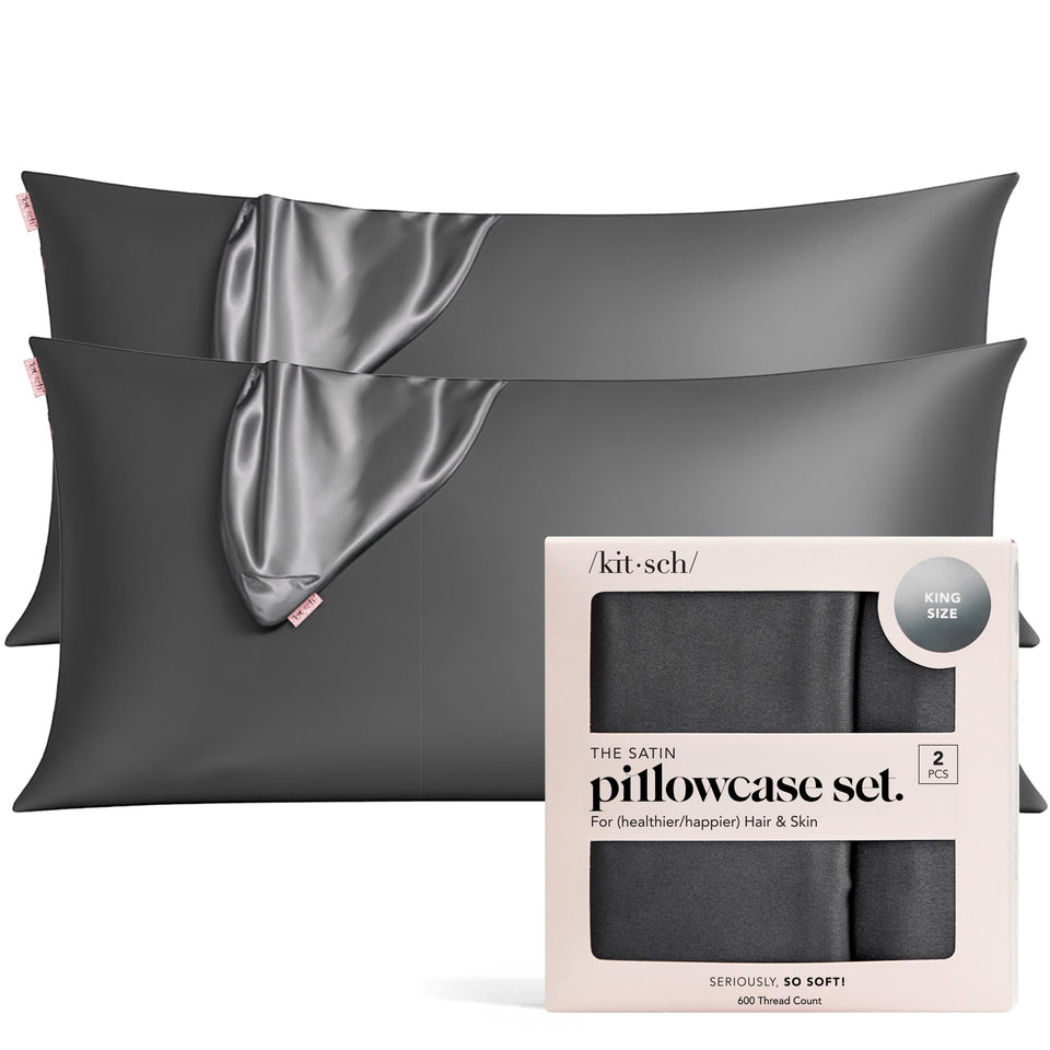 Kitsch satin pillowcase with zipper secures pillow for uninterrupted sleep.