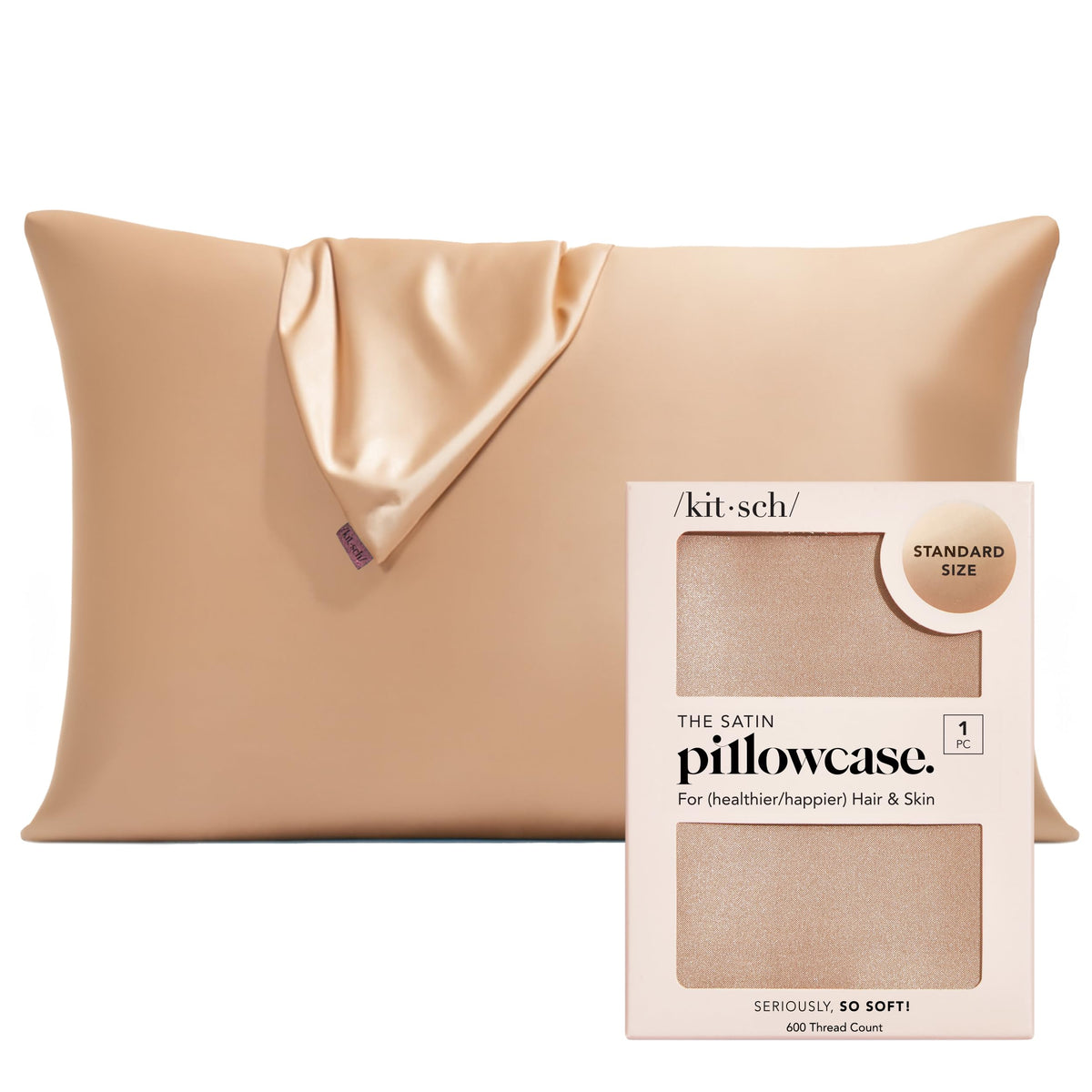 Kitsch satin pillowcase with zipper securing pillow for smooth sleep