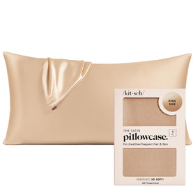 Kitsch satin pillowcase with zipper secures pillow for a smooth night
