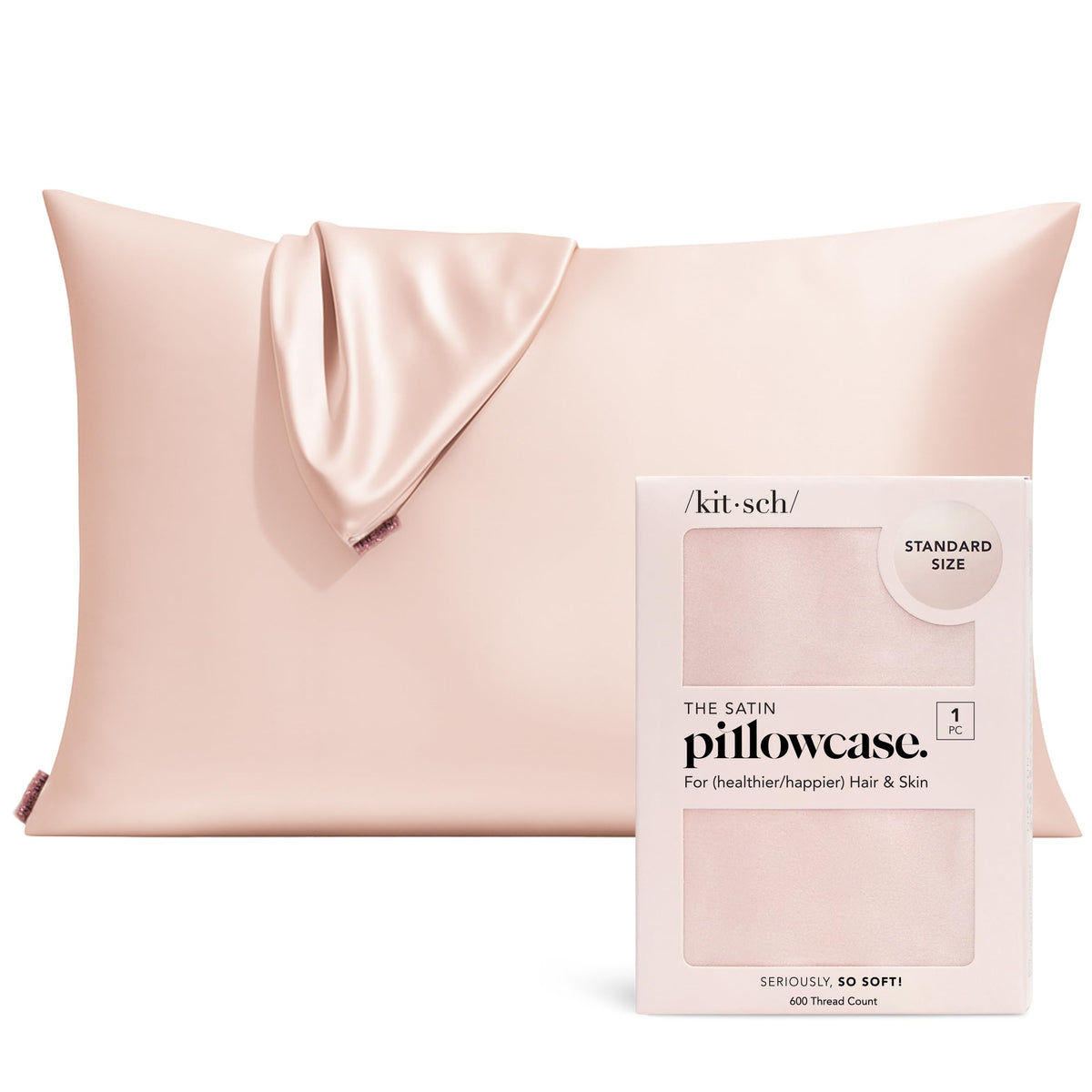 Kitsch satin pillowcase with zipper for secure, wrinkle-free sleep.