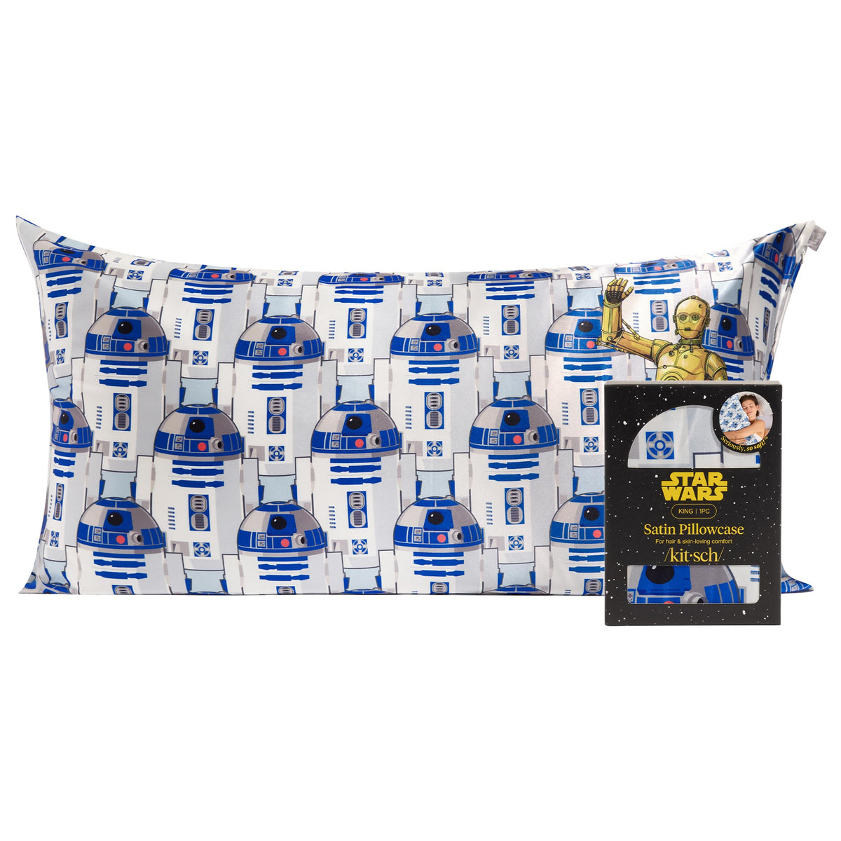 Kitsch Star Wars R2-D2 C-3PO satin pillowcase 19x36 for smoother hair and skin
