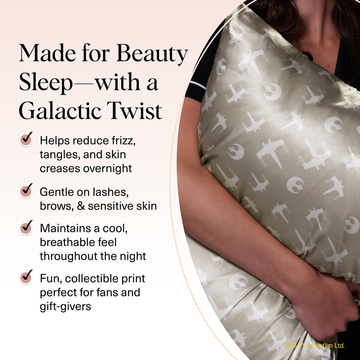 Kitsch x Star Wars satin pillowcase zipper detail for secure night.