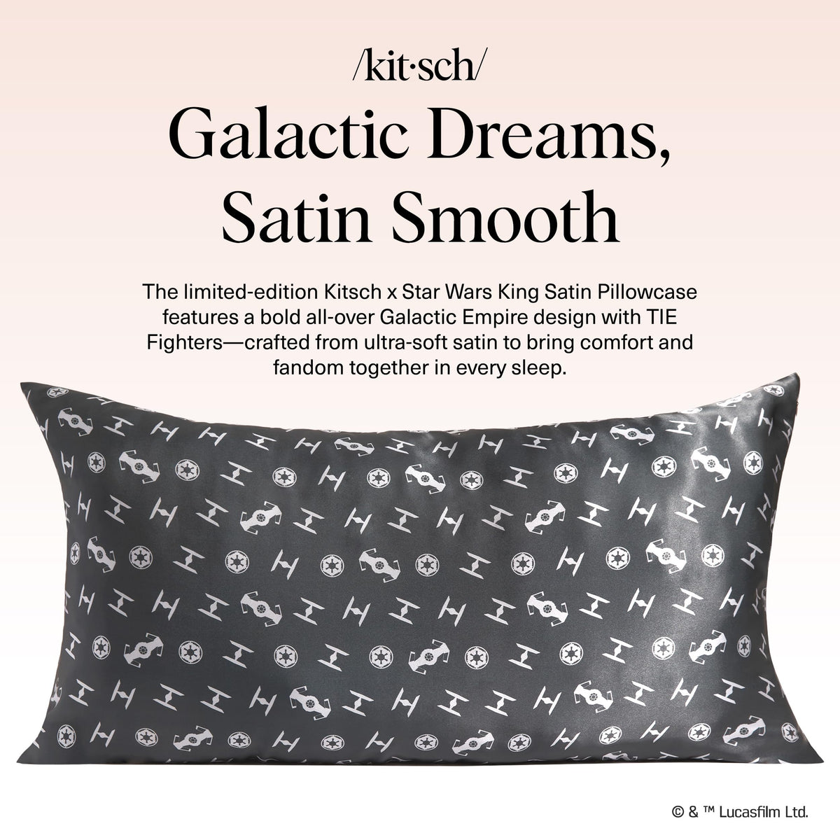 Kitsch Star Wars satin pillowcase on a king-size pillow for cool, silky comfort