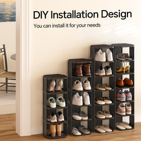 Horizontal configuration of Kitstorack holds eight pairs of shoes