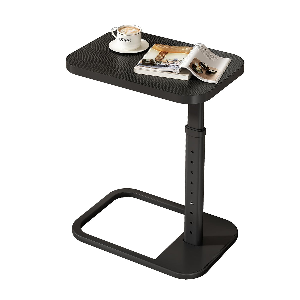 Kitstorack adjustable-height end table with 9 levels, steady for meals near the couch.